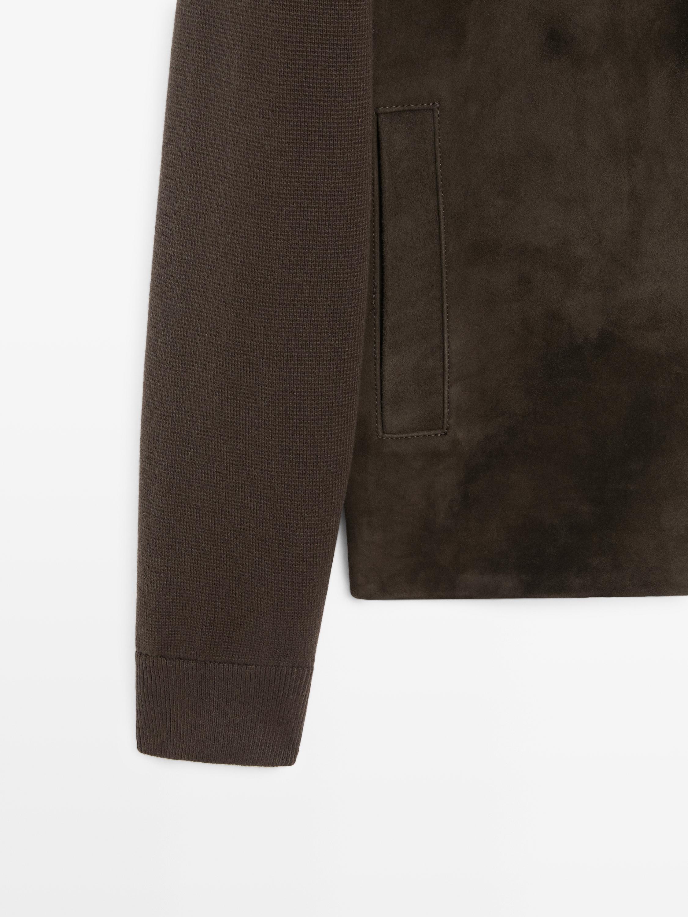 Contrast cotton and leather jacket